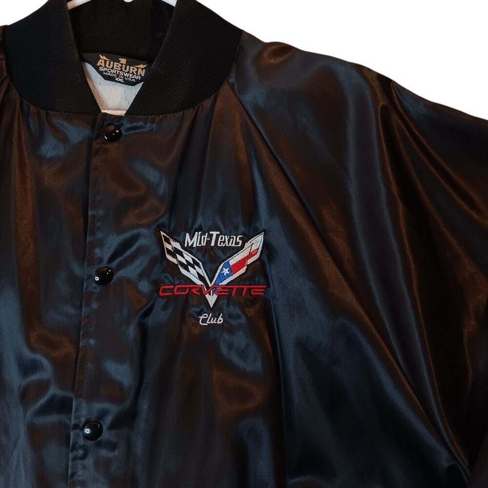 Vintage‎ Auburn Sportswear Satin Bomber Jacket XXL Black Texas Corvette Club USA